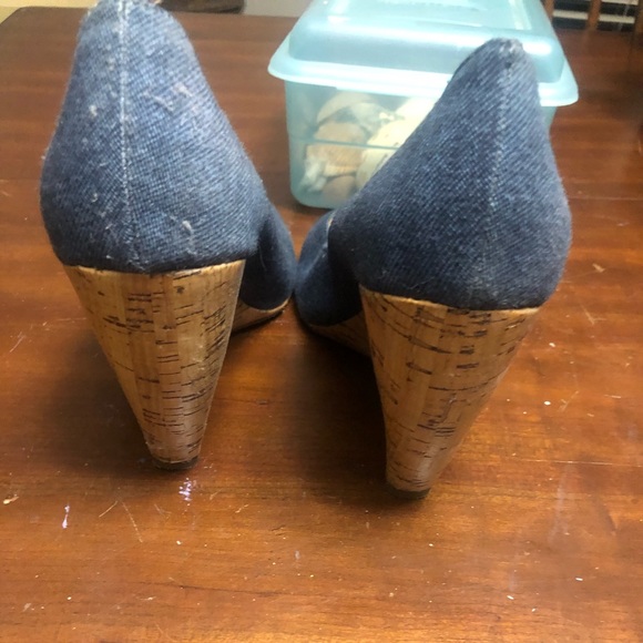 Jean and cork wedge open toe shoes - Picture 2 of 3